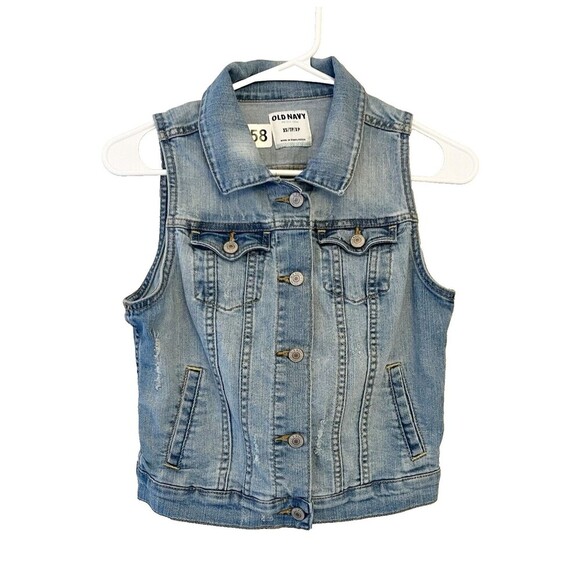 Old Navy Blue Denim Vest Womens XS Sleeveless Button Up Classic Western Collar - Picture 1 of 7